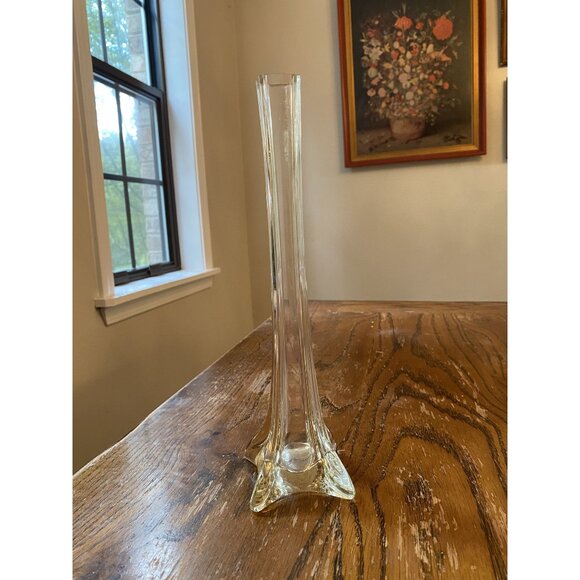 Vintage Elephant Foot Clear Iridescent Glass Vase 12" - Picture 1 of 4